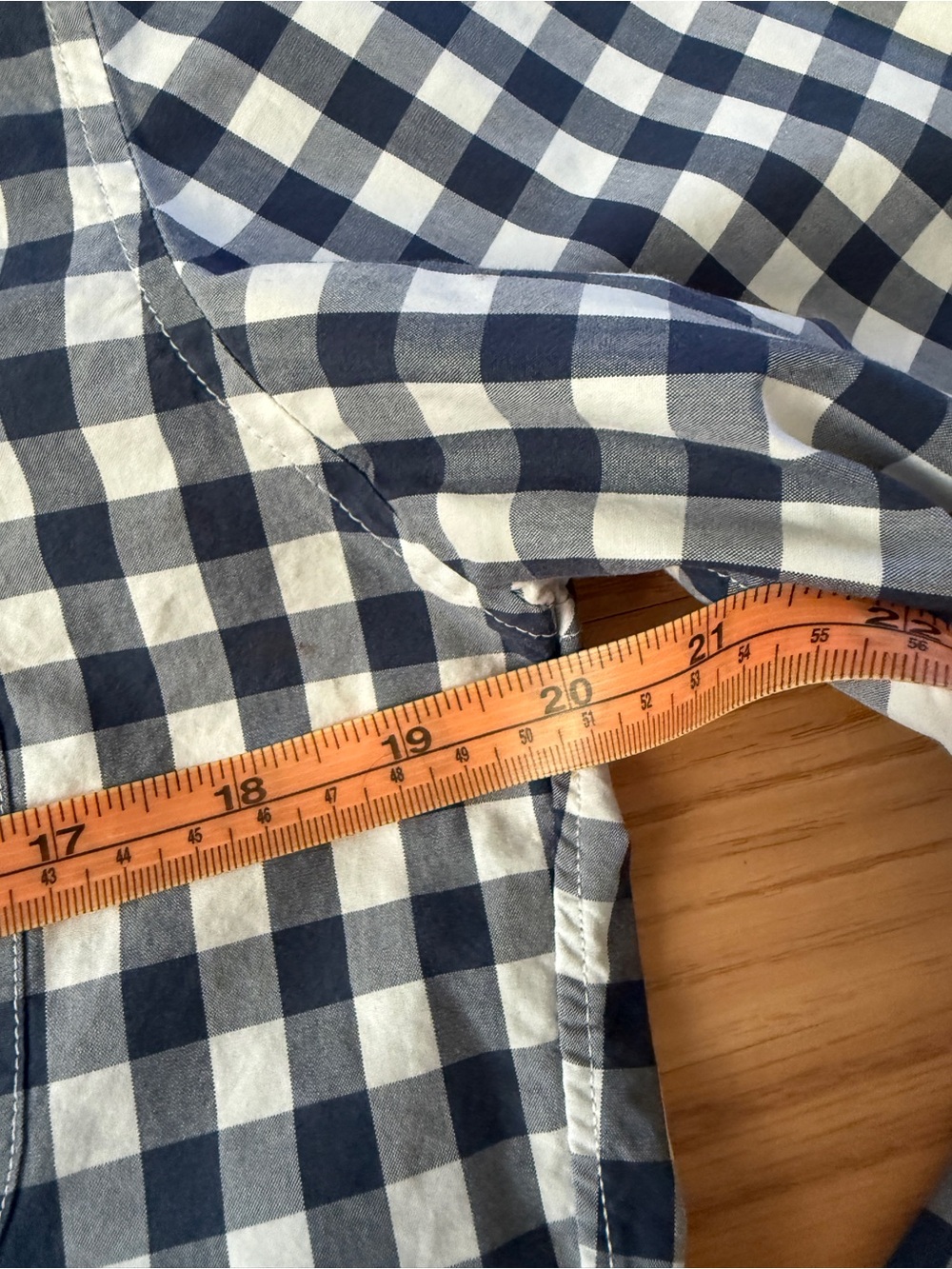 Upcycled J. Crew Navy and White Gingham Button-Down Shirt with Ruffle Neck - Picture 8 of 14